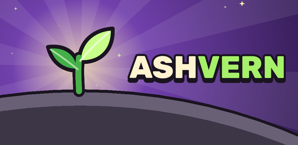 Ashvern: a green sprout rising from an ash hill under purple light rays